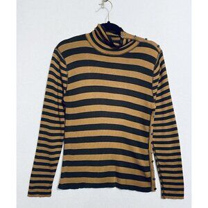 Anthropologie One Girl Who Striped Mock Neck Sweater Silk Cotton Womens Small